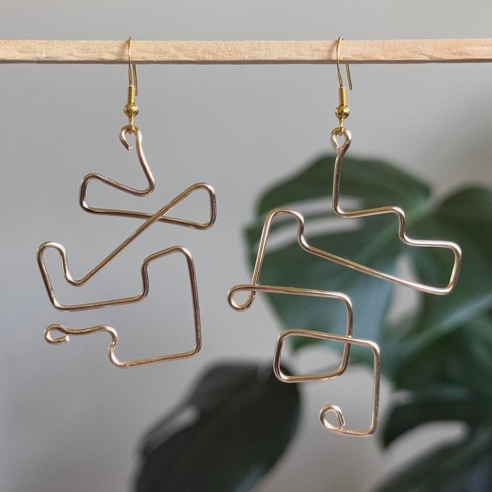 handmade gold mismatched abstract geometric earrings